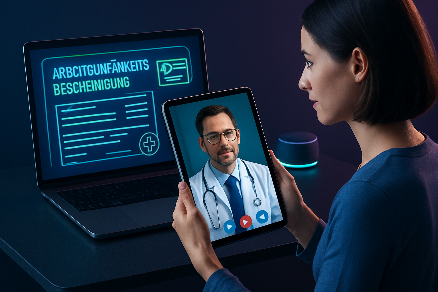 Person erhält elektronische Arbeitsunfähigkeitsbescheinigung auf dem Smartphone