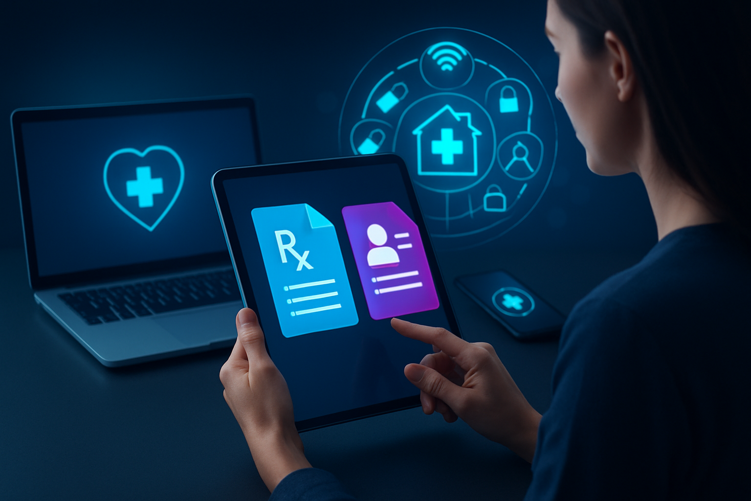 Patient erhält E-Rezept auf dem Smartphone in einer modernen Arztpraxis