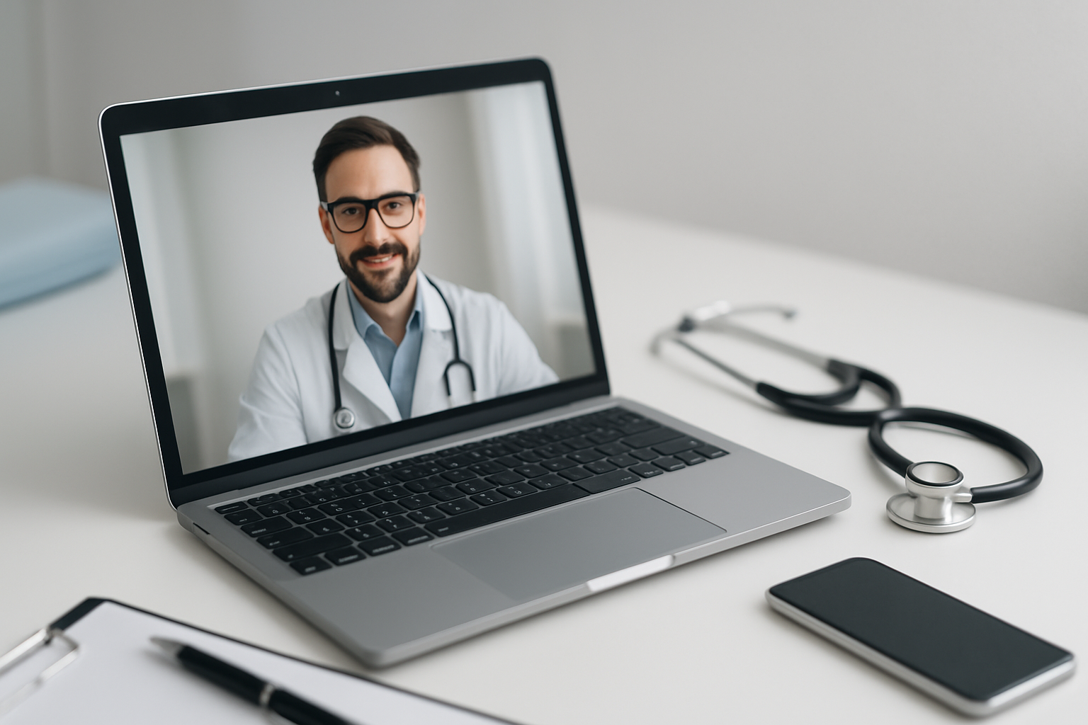 Patient nutzt Video-Sprechstunde auf Tablet für Online-Arztbesuch