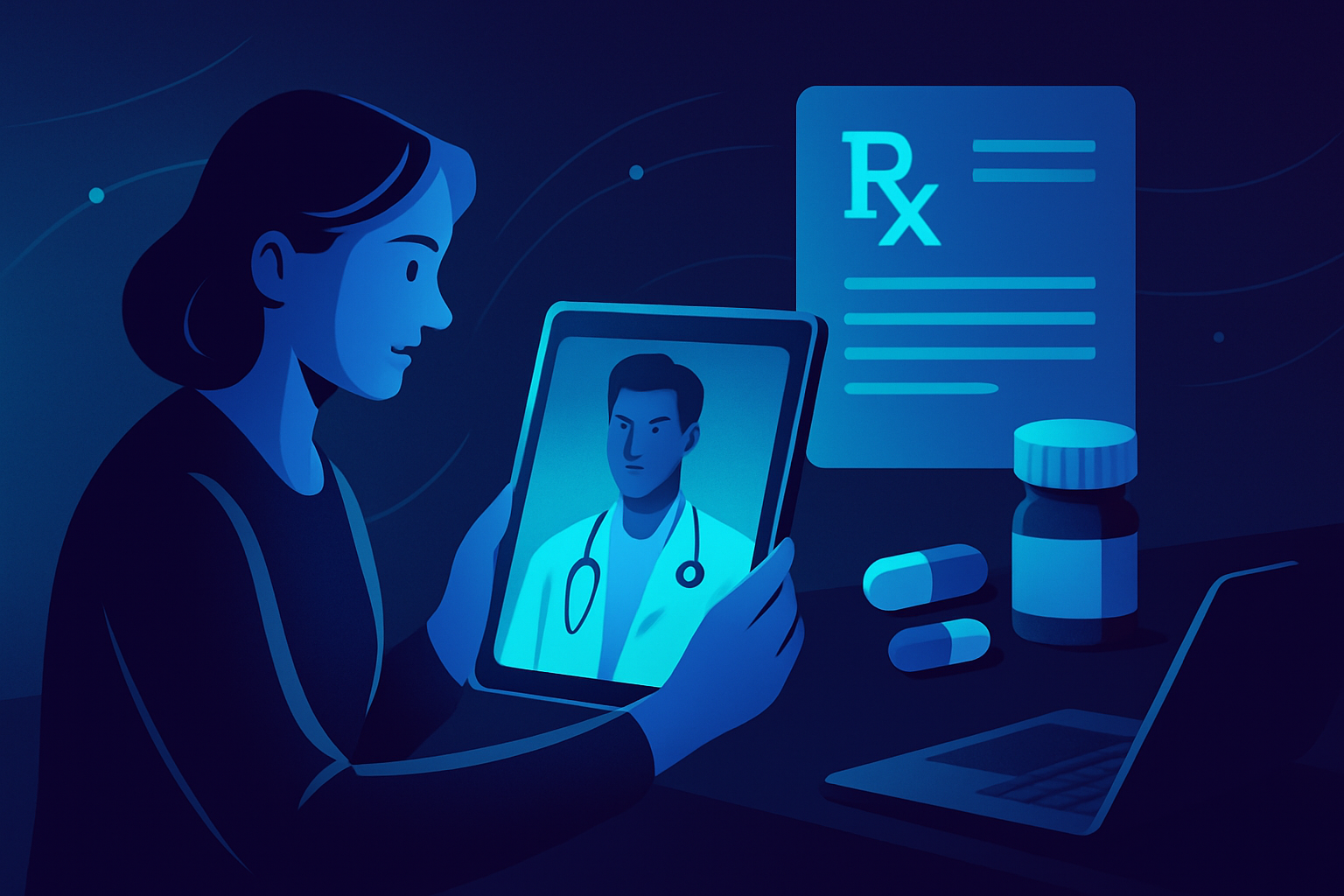 Patient erhält Folgerezept für chronische Erkrankung per Video-Sprechstunde auf Tablet